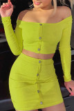 Yellow Elegant Solid Patchwork Buckle Square Collar Long Sleeve Two Pieces