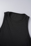 Coffee Casual Solid Basic O Neck Sleeveless Two Pieces