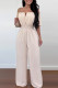 Apricot Casual Work Solid Patchwork Backless V Neck Straight Jumpsuits