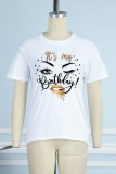Orange Casual Daily Print Lips Printed Patchwork Letter O Neck T-Shirts