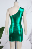 Silver Sexy Casual Solid Backless Oblique Collar Sleeveless Two Pieces
