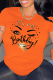 Orange Casual Daily Print Lips Printed Patchwork Letter O Neck T-Shirts
