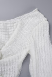White Casual Solid Patchwork Oblique Collar Long Sleeve Dresses