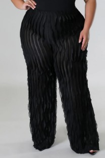Black Casual Solid Patchwork Plus Size High Waist Trousers