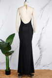 Red Sexy Solid Metal Accessories Decoration Backless Halter Long Dress Dresses