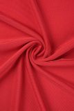 Red Sexy Solid Metal Accessories Decoration Backless Halter Long Dress Dresses