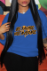 Royal Blue Casual Street Print Draw String Hooded Collar Tops