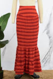 Red Casual Patchwork Contrast Skinny High Waist Conventional Skirts
