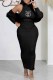 Black Casual Print Letter O Neck Long Sleeve Two Pieces