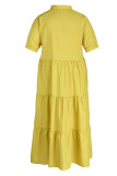 Yellow Casual Solid Patchwork Buttons Fold Turndown Collar Shirt Dress Plus Size Dresses