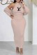 Khaki Casual Print Letter O Neck Long Sleeve Two Pieces