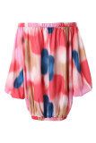 Colour Casual Print Patchwork Off the Shoulder Printed Dress Dresses