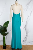 Red Sexy Solid Metal Accessories Decoration Backless Halter Long Dress Dresses