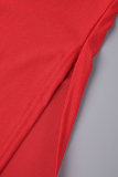 Red Sexy Solid Metal Accessories Decoration Backless Halter Long Dress Dresses