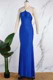 Red Sexy Solid Metal Accessories Decoration Backless Halter Long Dress Dresses