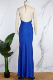 Red Sexy Solid Metal Accessories Decoration Backless Halter Long Dress Dresses