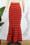 Red Casual Patchwork Contrast Skinny High Waist Conventional Skirts