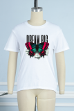 White Casual Street Butterfly Print Patchwork O Neck T-Shirts