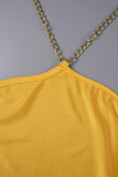 Red Sexy Solid Metal Accessories Decoration Backless Halter Long Dress Dresses