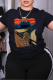 Black Casual Street Print Patchwork O Neck T-Shirts