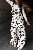 Black And White Street Print Patchwork Pocket Knotted Spaghetti Strap Loose Jumpsuits
