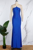 Red Sexy Solid Metal Accessories Decoration Backless Halter Long Dress Dresses