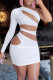 White Sexy Solid Hollowed Out Backless Oblique Collar Long Sleeve Dresses