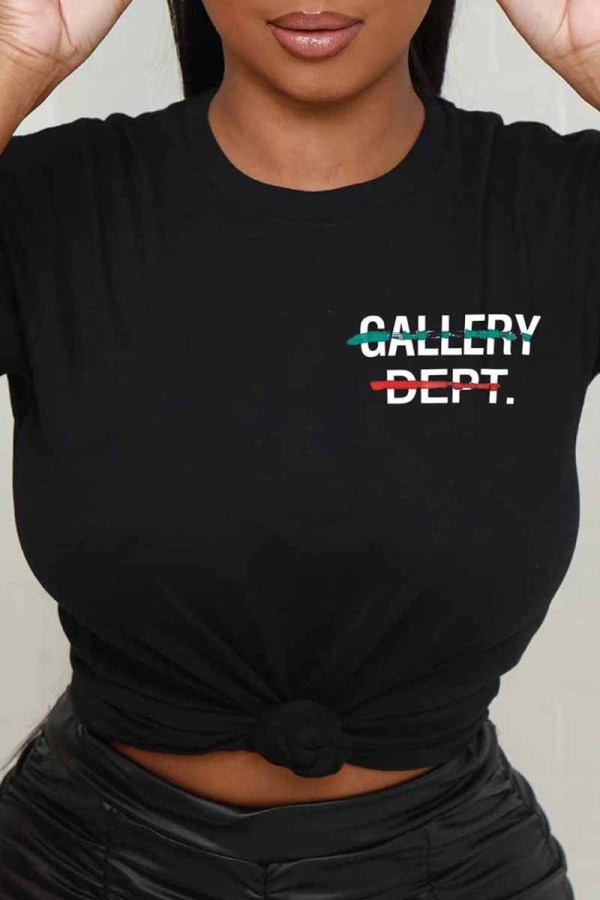 Black Street Print Letter O Neck T-Shirts