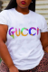 White Casual Daily Print Patchwork Letter O Neck T-Shirts