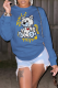 Gray Blue Casual Vintage Print Patchwork O Neck Tops