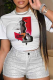 White Casual Daily Print Patchwork O Neck T-Shirts