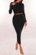 Black Casual Solid Basic O Neck Long Sleeve Two Pieces