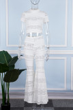 White Casual Solid See-through Turtleneck Short Sleeve Two Pieces