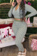 Olive Green Casual Plaid Patchwork Printing Zipper O Neck Long Sleeve Two Pieces
