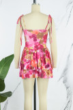 Pink Sexy Print Bandage Backless Spaghetti Strap Sleeveless Dress Dresses