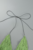 Green Sexy Solid Tassel Bandage Backless Halter Sleeveless Two Pieces
