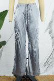 Silver Casual Street Solid Patchwork Pocket Straight Low Waist Straight Solid Color Bottoms