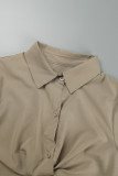 Khaki Casual Solid Patchwork Shirt Collar Short Sleeve Two Pieces