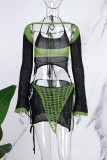 Black Sexy Color Lump Bandage Backless High Opening Contrast Asymmetrical Collar Long Sleeve Two Pieces