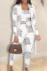 White Casual Print Patchwork Frenulum O Neck Long Sleeve Three Pieces