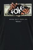 Dark Gray Casual Street Print Patchwork O Neck T-Shirts