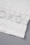 White Casual Solid See-through Turtleneck Short Sleeve Two Pieces