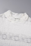White Casual Solid See-through Turtleneck Short Sleeve Two Pieces