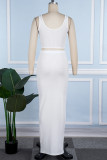 White Casual Solid Patchwork Knotted U Neck Sleeveless Two Pieces