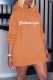 Orange Casual Print Letter Hooded Collar Straight Dresses