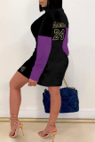 Multicolor Street Print Patchwork Letter Zipper Collar One Step Skirt Dresses