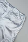 Silver Casual Street Solid Patchwork Pocket Straight Low Waist Straight Solid Color Bottoms