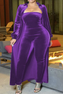Purple Sexy Casual Solid Patchwork Plus Size Two Pieces