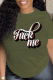 Army Green Casual Daily Print Letter O Neck T-Shirts