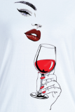 White Street Vintage Print Patchwork O Neck T-Shirts